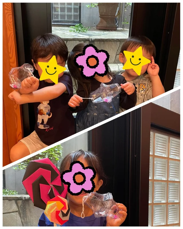 リトミックコース♪

今日はレッスンに夢中になりすぎて、気が付いたら15分も長くレッスンをしていました…😅
みんながとても楽しそうにレッスンを受けてくれるので、あっという間の75分でした♪

手作り楽器:ぶんぶんマラカス🪇

この楽器は使用する容器や容器の中に入れる物等、とても工夫が必要でした。
でもその甲斐あって、みんな大興奮😆
3歳の子も紐を上手に緩めたり伸ばしたり…楽しそうでした✨興奮しすぎて回している間に中身が全て飛び出してしまった子もいて大笑い😂

「どうやったら中身が飛び出ないようにセロハンテープ貼ればいいかな？」
「どうやって回せばいいかな？」
「紐を緩めるって何かな？」
みんな遊びから考えて手の使い方を学んでいく。
とても良い時間でした。

予め作っておいた数種類の手作り楽器を実際に触ってもらい、その楽器持って音楽に合わせて叩いたり吹いたりしました。

次回からは発表会に向けて2つのコースの合同レッスンが始まります🎶

#リトミック教室
#ピアノ教室
#目黒区
#渋谷区
#幼児
#小学生
#習い事
#音楽って楽しい
#元幼稚園教諭
#中目黒
#代官山
#南平台
#青葉台
#手作り楽器