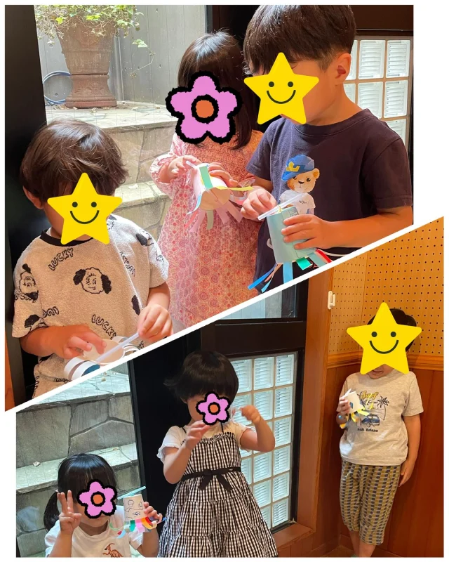 リトミックレッスン👦🏻👧🏻

*「あしぶみ　たんたん」この2拍子の曲に合わせて輪っかの中を歩きました。
・止まって足踏みするところ
・ピアノに合わせて歩くところ

発展系として、タンブリンを取り入れました。
また年齢に合わせて出来るところまでレベルを上げて。
年中さんのコースでは、後ろ歩きや後ろジャンプなどにも挑戦！！
最後はタンブリンを車のハンドルに見立てた生徒さんがいたので、ドライブをしておしまいにしました。

*ボディパーカッション
今回もパン屋さんのボイスパーカッション。
年少さんのコースでは、全種類のパンをみんなでリズムよく言い、楽しみました。
年中さんのコースでは、言葉の掛け合いを楽しめるようになりました。

*製作
年少さんコースは、ぐるぐる回る紙コップに大興奮。
年中さんコースは、紙コップに直接絵を描いたり、紙コップに貼った折り紙をクルクルと巻くことを練習しました。
年齢が上がってくると自分のこだわりたい点がそれぞれ明確になってきますね。
4歳の生徒さんは、扇風機に乗せたらどうなるのか実験していました☺️
子供の発想って楽しいですね♪

手先を使って細かい作業をしたり、どうしたら楽しく遊べるのか、どうしたら一工夫出来るのか
そんな思考ができるようになって欲しく毎回あゆこ先生と話し合って製作物を決めています。
次回は音がなるものを作る予定です🥫

#リトミック
#目黒区
#渋谷区
#遊びから学ぶ